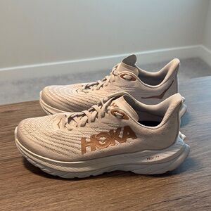 Hoka Cream and Brown Athletic Shoes